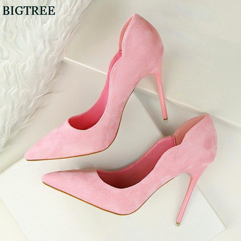 New Arrival Sexy Pointed Toe Office Shoes Women's Concise Solid Flock Shallow High Heels 10cm Shoes Women Fashion-Pink-6-JadeMoghul Inc.