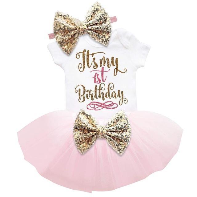 New Baby Girl Clothing Summer Sequin Bow Tutu Newborn Dress (Tops+Headband+Dress) 3pcs Clothes Bebe First Birthday Elsa Costumes-As Picture 1-12M-JadeMoghul Inc.