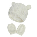 New Baby Kids Girls Boys Winter Warm Knit Hat Ear Solid Warm Cute Glove 2pcs Lovely Beanie Cap 0-18M AExp