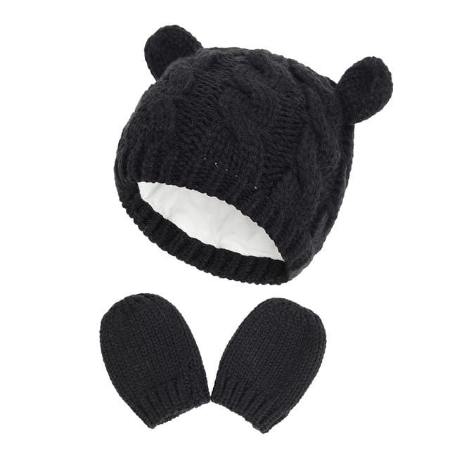 New Baby Kids Girls Boys Winter Warm Knit Hat Ear Solid Warm Cute Glove 2pcs Lovely Beanie Cap 0-18M AExp