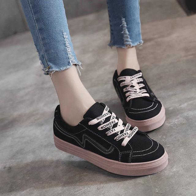 New Brand Women's Canvas Flat Shoes 2018 Fashion Lace Up Women Sneaker Woman Casual Comfortable Flats Footwear Tenis Feminino-black-5-JadeMoghul Inc.