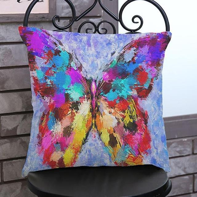 New Butterfly Painting Linen Cushion Throw Waist Sofa Home Decor Sierkussen Almofadas Infantil-Burgundy-JadeMoghul Inc.