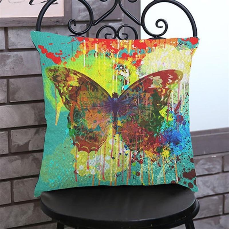 New Butterfly Painting Linen Cushion Throw Waist Sofa Home Decor Sierkussen Almofadas Infantil-White-JadeMoghul Inc.