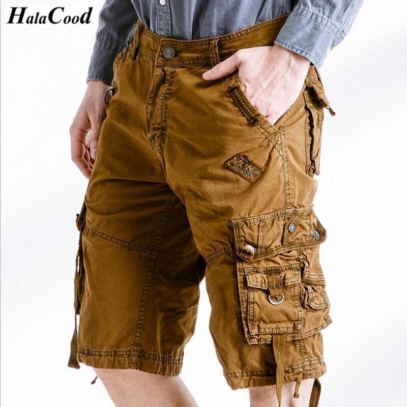 New Calf-Length Cargo Men Cotton Shorts / Multi-Pocket Solid Shorts-FHGS3233 Dark Gray-29-JadeMoghul Inc.