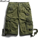 New Calf-Length Cargo Men Cotton Shorts / Multi-Pocket Solid Shorts-FHGS3233 Dark Green-29-JadeMoghul Inc.