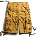 New Calf-Length Cargo Men Cotton Shorts / Multi-Pocket Solid Shorts-FHGS3233 Yellow-29-JadeMoghul Inc.