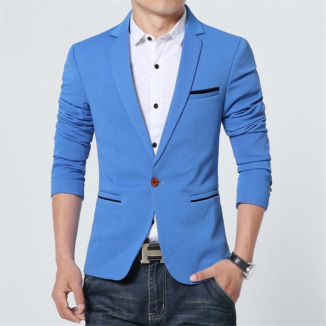 New Casual Men Blazer / Male Jacket-Azure-M-JadeMoghul Inc.