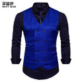 New Double Breasted Men Vest - Slim Fit Sleeveless Waistcoat-Blue-S-JadeMoghul Inc.
