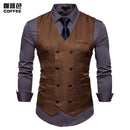 New Double Breasted Men Vest - Slim Fit Sleeveless Waistcoat-Coffee-S-JadeMoghul Inc.