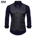 New Double Breasted Men Vest - Slim Fit Sleeveless Waistcoat-Grey-S-JadeMoghul Inc.