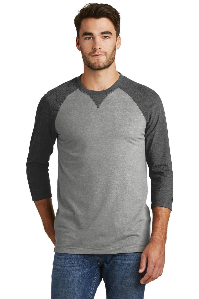 New Era Sueded Cotton 3/4-Sleeve Baseball Raglan Tee. NEA121-T-shirts-Black Heather/ Shadow Grey Heather-4XL-JadeMoghul Inc.