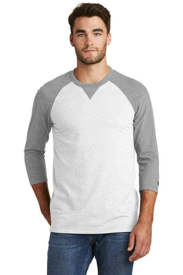 New Era Sueded Cotton 3/4-Sleeve Baseball Raglan Tee. NEA121-T-shirts-Shadow Grey Heather/ White-4XL-JadeMoghul Inc.