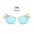 New Fashion Cat Eye luxury Sunglasses 2017 Women Brand Designer Twin-Beam Mirror Men Sun Glasses Vintage Female oculos de sol-gold blue-JadeMoghul Inc.