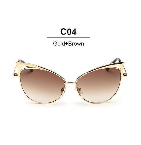 New Fashion Cat Eye luxury Sunglasses 2017 Women Brand Designer Twin-Beam Mirror Men Sun Glasses Vintage Female oculos de sol-gold brown-JadeMoghul Inc.