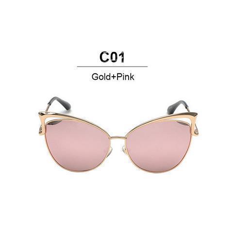 New Fashion Cat Eye luxury Sunglasses 2017 Women Brand Designer Twin-Beam Mirror Men Sun Glasses Vintage Female oculos de sol-gold pink-JadeMoghul Inc.