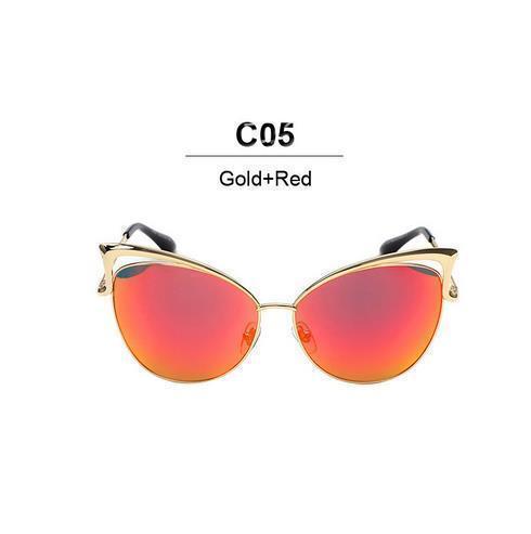 New Fashion Cat Eye luxury Sunglasses 2017 Women Brand Designer Twin-Beam Mirror Men Sun Glasses Vintage Female oculos de sol-gold red-JadeMoghul Inc.