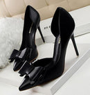 New Fashion Delicate Sweet Bowknot High Heel Shoes Side Hollow Pointed Women Pumps-Black-34-JadeMoghul Inc.
