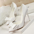 New Fashion Delicate Sweet Bowknot High Heel Shoes Side Hollow Pointed Women Pumps-White-34-JadeMoghul Inc.