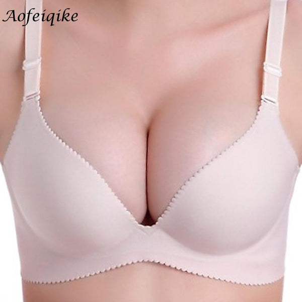 Women's Sexy Bra Wire Free Embroidery Push Up Adjustable A B C 3/4 Cup  Deep-V Bras
