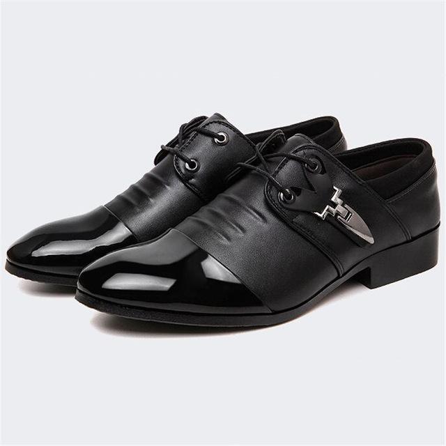 New Fashion Men's Lace-Up Oxfords Dress Shoes Mens PU Leather Business Office Wedding Flats Man Casual Party Driving Shoes-6-6-JadeMoghul Inc.