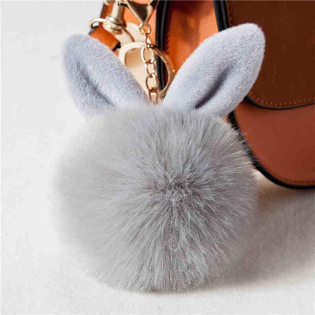 New Fluffy Bunny Toys Ear Keychain/Rabbit Key Chain-gray-JadeMoghul Inc.