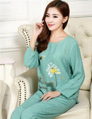 New Green Print Female Pajamas Set Sleepwear Chinese Women Cotton Linen Pyjamas Suit Flower Nightwear M L XL XXL YZ089-16-XL-JadeMoghul Inc.