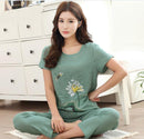 New Green Print Female Pajamas Set Sleepwear Chinese Women Cotton Linen Pyjamas Suit Flower Nightwear M L XL XXL YZ089 AExp