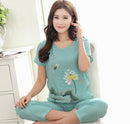 New Green Print Female Pajamas Set Sleepwear Chinese Women Cotton Linen Pyjamas Suit Flower Nightwear M L XL XXL YZ089 AExp