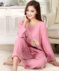 New Green Print Female Pajamas Set Sleepwear Chinese Women Cotton Linen Pyjamas Suit Flower Nightwear M L XL XXL YZ089 AExp