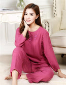 New Green Print Female Pajamas Set Sleepwear Chinese Women Cotton Linen Pyjamas Suit Flower Nightwear M L XL XXL YZ089 AExp