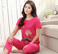New Green Print Female Pajamas Set Sleepwear Chinese Women Cotton Linen Pyjamas Suit Flower Nightwear M L XL XXL YZ089 AExp