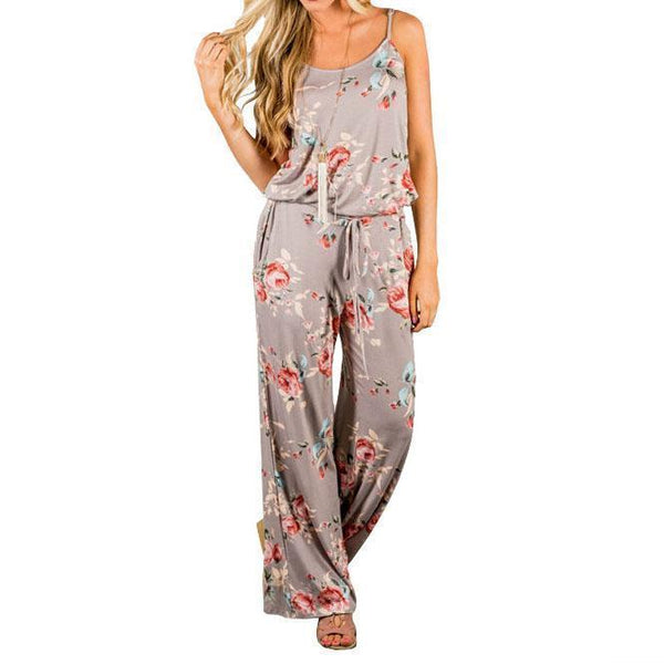 New Kawaii Floral Jumpsuit Fashion Women Spaghetti Strap Long Playsuits Casual Beach Long Pants Jumpsuits Overalls Pockets GV736-Blue-S-JadeMoghul Inc.