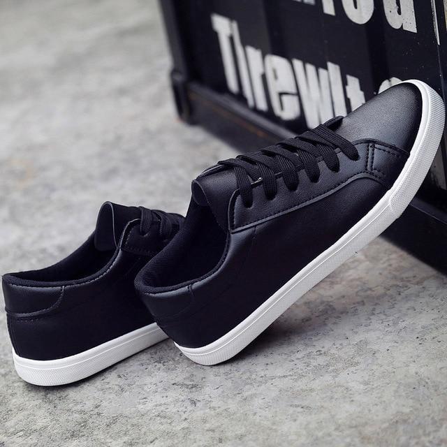 New Lace-up white shoes woman PU Leather solid color female shoes casual women shoes sneakers-Black-5-JadeMoghul Inc.