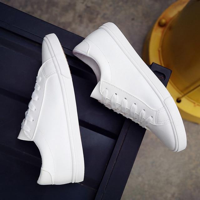 New Lace-up white shoes woman PU Leather solid color female shoes casual women shoes sneakers-White-5-JadeMoghul Inc.