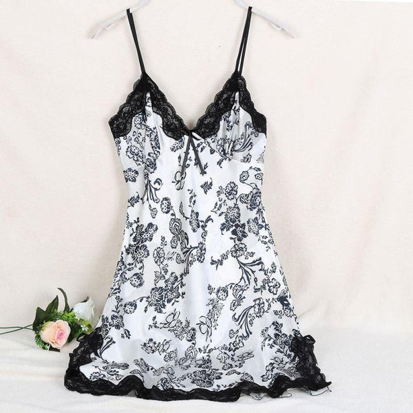 New Ladies Sexy Silk Satin Night Dress Sleeveless V-neck Nightgown Lace Sleepwear For Women-Black-XL-JadeMoghul Inc.