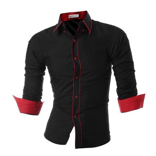 New Long Sleeve Dress Shirt / Unique Design Slim Fit Shirt-Black-Asia L 170CM 65KG-JadeMoghul Inc.