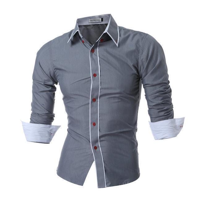 New Long Sleeve Dress Shirt / Unique Design Slim Fit Shirt-Grey-Asia L 170CM 65KG-JadeMoghul Inc.