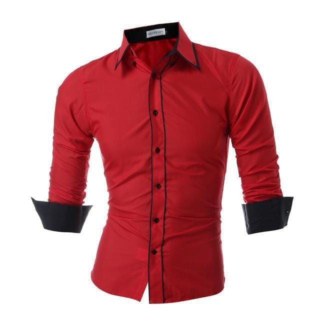 New Long Sleeve Dress Shirt / Unique Design Slim Fit Shirt-Red-Asia L 170CM 65KG-JadeMoghul Inc.