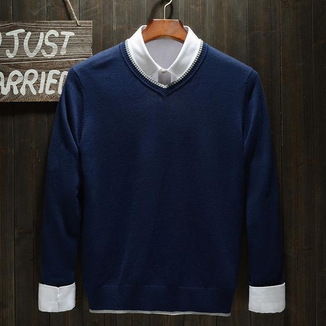 New Men Cotton Sweater / Men Smart Jumper / Jersey Type Sweater-Navy-M-JadeMoghul Inc.