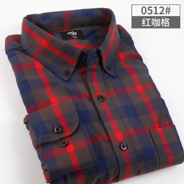 New Men Plaid Shirt / Warm Long Sleeve Business Casual Shirt For Men AExp