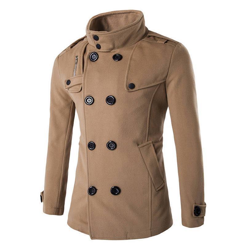 New Men's Woolen Coat - Double Breasted Outerwear Jacket AExp