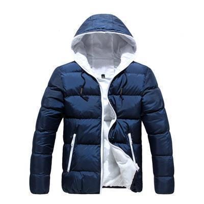 New Men Winter Casual Hooded And Thick Padded Jacket-Blue White-M-JadeMoghul Inc.