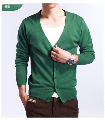New Men's V-Neck Cardigan / Slim Thin Sweater-Green-S-JadeMoghul Inc.