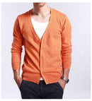New Men's V-Neck Cardigan / Slim Thin Sweater-Orange-S-JadeMoghul Inc.