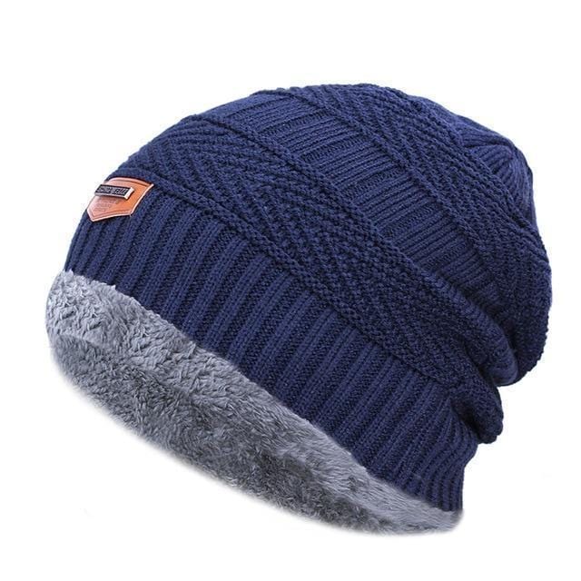 New Men's winter Fall hat fashion knitted black ski hats Thick warm hat cap Bonnet Skullies Beanie-Navy 1-JadeMoghul Inc.