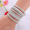 New Multilayer crystal Wrap bracelet Rhinestone deluxe bracelet Double wrap leather bangle Pulseiras AExp