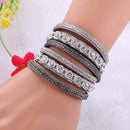 New Multilayer crystal Wrap bracelet Rhinestone deluxe bracelet Double wrap leather bangle Pulseiras AExp