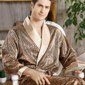 New Real Men Luxury Bathrobe Geometric Robes V-neck Imitation Silk Knitted Sleepwear Full Sleeve Nightwear