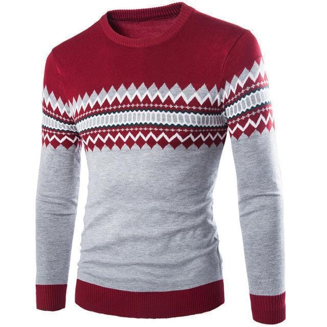 New Round Neck Men Pullover / Slim Fit Knitted Sweater-Red-M-JadeMoghul Inc.