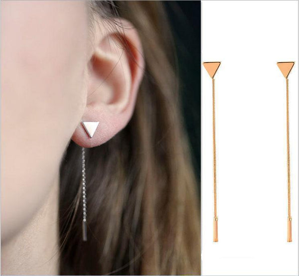 New Simple Punk Triangular Heart Geometric Metal Chain Tassels Ear Jewelry Drop Earrings Vintage Long Chain Earring Wholesale-style1Gold-JadeMoghul Inc.
